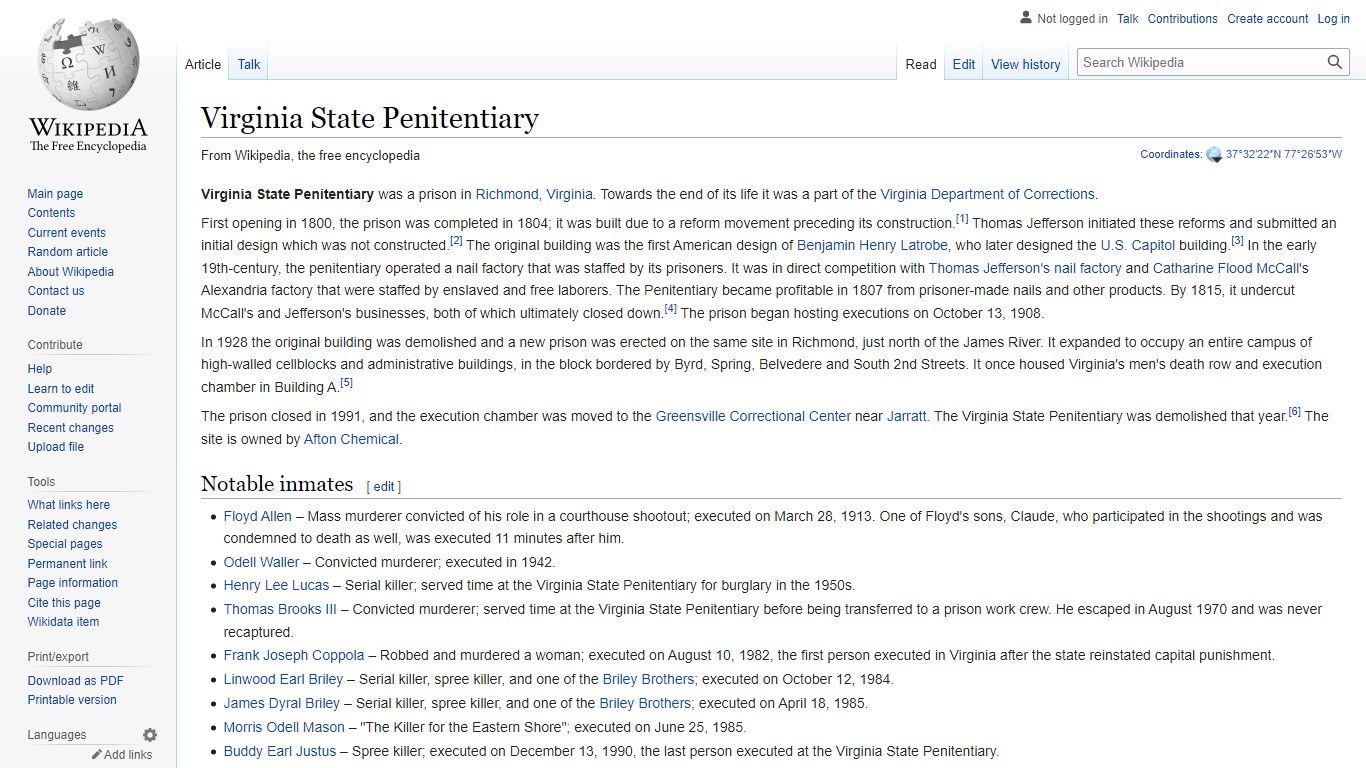 Virginia State Penitentiary - Wikipedia